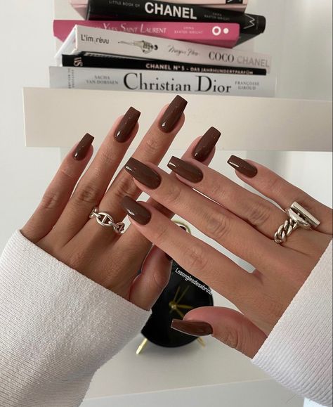 Square Tip Nails, Tip Nails Acrylic, Long Fake Nails, Press On Nails Coffin, Nails Press Ons, Brown Acrylic Nails, Long Square Nails, Long Press On Nails, Sassy Nails