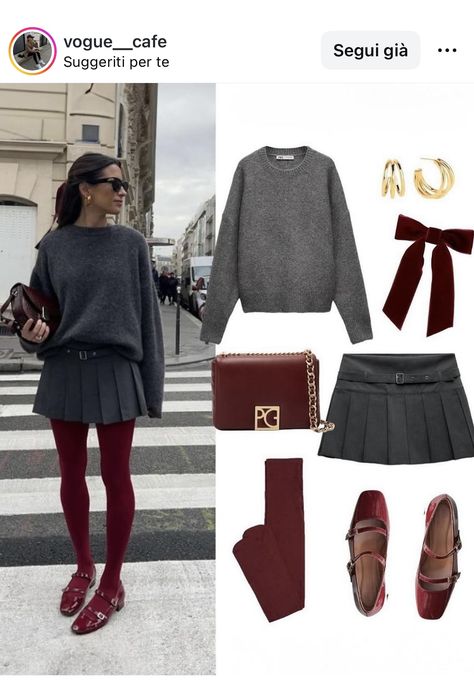 Gray Skirt Outfit, Red Tights, Paris Outfits, Fashion Mistakes, Red Outfit, Band Workout, Autumn Outfit, Outfit Inspo Fall, Business Casual Outfits