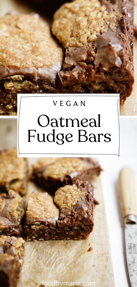 Move over Starbucks, I have a yummy treat that is going to knock your socks off. These Oatmeal Fudge Bars are a copycat of the Starbucks fan fav, and they are way cheaper to recreate a whole batch at-home. #fudgebar #oatbar #vegan #foodbymaria Oatmeal Fudge, Oatmeal Fudge Bars, Delicious Oatmeal, Clean Breakfast, Vegan Baking Recipes, Vegan Oatmeal, Vegan Bar, Fudge Bars, Vegan Dessert