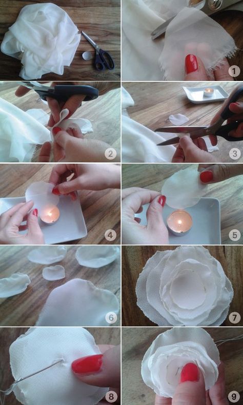 Easy Fabric Flowers, Fabric Flower Bouquet, Make Paper Flowers, Making Fabric Flowers, Fleurs Diy, Fabric Flower Tutorial, Handmade Flowers Fabric, Organza Flowers, How To Make Paper Flowers