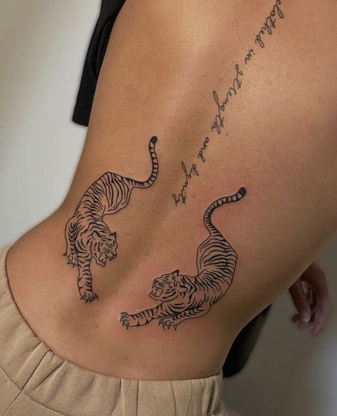 Spine Tattoos For Women Tiger, Women’s Lower Back Tattoo, Tiger Back Tattoo Woman, Tattoo Stomach Woman, Unique Tramp Stamp, Tiger Tattoo For Women, Snake Tattoos For Women, Lower Back Tattoos For Women, Butterfly Lower Back Tattoo