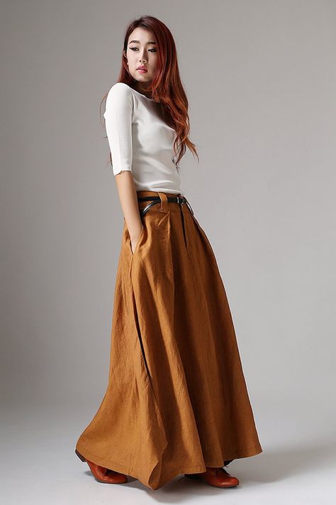 Bohemian Skirts Long, Rok Tile, Hippie Rock, Long Linen Skirt, Rok Outfit, Skirt Diy, Fashion Skirts, Bohemian Chic Fashion, Hippie Skirts