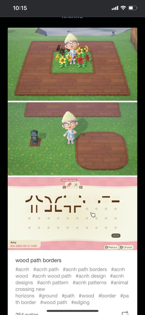 Acnh Border Designs, Acnh Paths Edge Designs, Acnh Corner Paths Designs, Acnh Paths Border, Wooden Floor Animal Crossing Code, Animal Crossing Edge Path, Acne Path Borders, Acnh Dirt Path Stone Border, Acne Wood Path