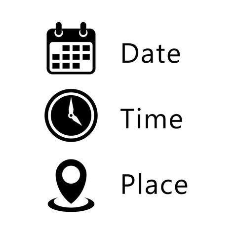 Date, Time, Address or Place Icons Symbol Address Icon, Event Poster Design Inspiration, Logo Online Shop, Diy Photo Book, Time Icon, Location Icon, Online Logo Design, Event Poster Design, Digital Wedding Invitations