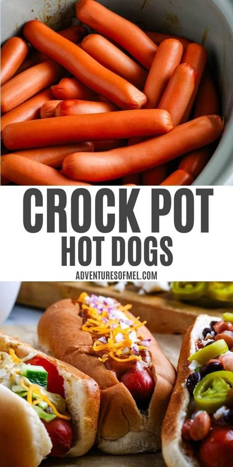 How to cook easy Crock Pot hot dogs with the best flavor. Great make-ahead recipe that you can use to set up the ultimate hot dog bar with all of your favorite toppings to serve at your next summer potluck or backyard BBQ! Crock Pot Hot Dogs Slow Cooker, Hot Dogs In Crock Pot, Crockpot Hot Dogs, Crock Pot Hot Dogs, Hot Dogs For A Crowd, Breakfast Tailgate, Breakfast Tailgate Food, Cook For A Crowd, Upstate Ramblings