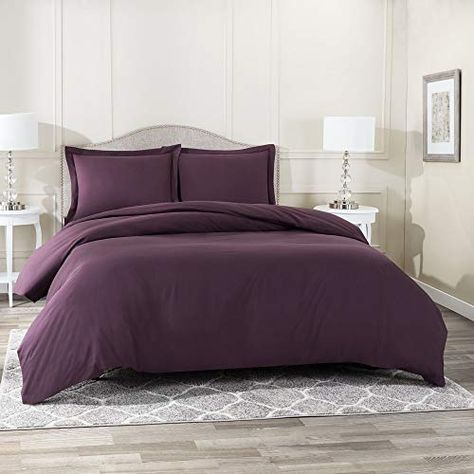 Amazon.com: Nestl Bedding Duvet Cover 3 Piece Set – Ultra Soft Double Brushed Microfiber Hotel Collection – Comforter Cover with Button Closure and 2 Pillow Shams, Eggplant - King 90"x104": Bedding & Bath Purple Duvet, Purple Duvet Cover, Hotel Collection Bedding, King Duvet Cover Sets, Bedding Duvet, Soft Bedding, Bed Sets, Duvet Covers Twin, Comforter Cover