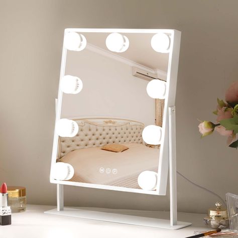 PRICES MAY VARY. [IDEAL SIZE]: Hollywood vanity mirror size (10 "Lx12 "H) is the perfect size for dressing table, makeup mirror 360 degree rotation adjustment, let the mirror "head up", no need to bend down to accommodate. [3 LIGHT MODES]: The vanity mirror has 3 light colors: cold light / natural light / warm light, designed for different environments. Accurate lighting makes makeup more natural, this makeup mirror can meet the needs of different occasions. [TOUCH SCREEN]: The light up mirror i Light Up Vanity, Hollywood Makeup Mirror, Touch Screen Design, Hollywood Vanity Mirror, Vanity Mirror With Lights, Hollywood Vanity, Hollywood Lights, Hollywood Mirror, Desk Mirror