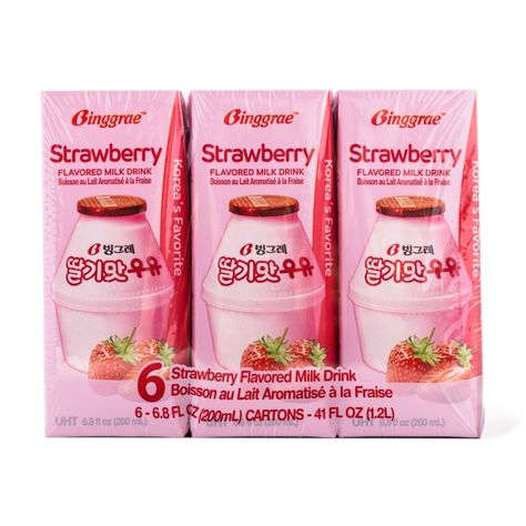 Binggrae Milk, Milk Flavors, Binggrae Strawberry Milk, Food Products, Strawberry Drink, Ultra Milk Strawberry, Korean Strawberry Milk, Japanese Strawberry Milk, Ultramilk Drink Stroberi