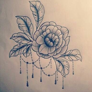 Loved the draping chains with the rose, would love to add this on to my thigh Flowers And Chains Tattoo, Chain Tattoo, Tattoo Style Drawings, Rose Tattoos, Rose Tattoo, Body Tattoos, Lotus Flower Tattoo, Tattoo Style, The Rose