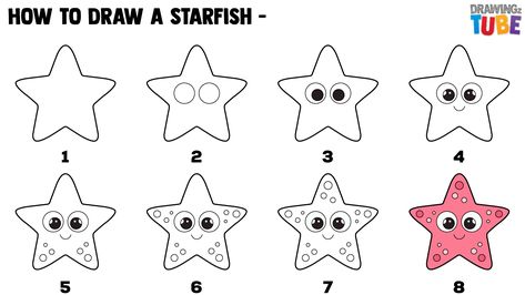 How to Draw a Starfish for Kids | Step by step Drawings for kids Draw Starfish, Photosynthesis Activities, Starfish Drawing, Cartoon Starfish, School Drawings, Ocean Projects, Drawing Stars, Create This Book, Kids Fishing