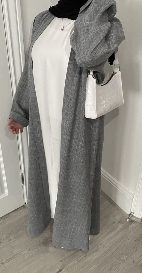 very good I bought in welcome Deal and it took no extra time the quality is also good Linen Abaya Outfit, Abaya Kimono Style, Gray Abaya, Abaya Style Dubai, Open Abaya Style, Cardigan Outfit Hijab, Grey Abaya, Outfits With Grey Cardigan, Linen Abaya