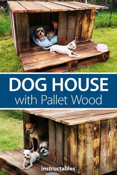 Build Dog House Outdoor, 2x4 Dog House Diy, Diy Dog House With Porch, Wood Pallet Dog House, Wood Dog House Outdoor, Lean To Dog House, Dog House From Pallets Diy, Diy Easy Dog House, Diy Doghouse Outdoor Easy