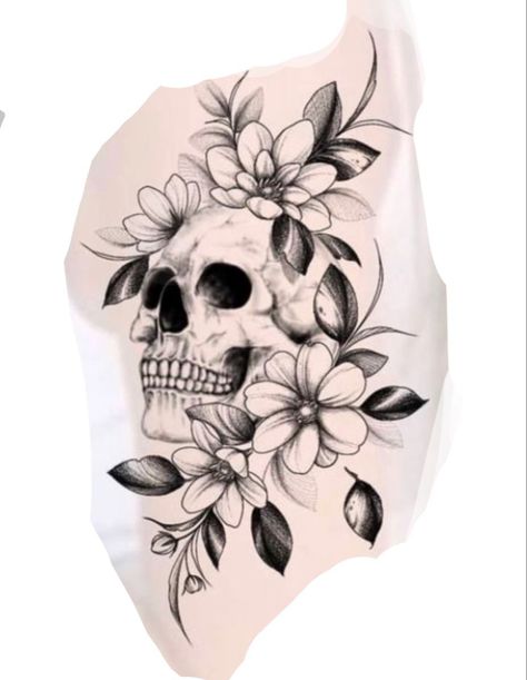 Skull And Daisy Tattoo, Skull Daisy Tattoo, Skull Flower Tattoo Women, Skull And Flowers Tattoo Design, Skull With Flowers Tattoo, Skull Flower Tattoo, Lymphoma Tattoo, Pretty Skull Tattoos, Floral Skull Tattoos