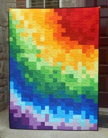 Pixel Rainbow, Zig Zag Quilt, Rainbow Quilts, Pixel Quilting, Watercolor Quilt, Bargello Quilts, Quilt Modernen, Rainbow Quilt, Graph Paper Art