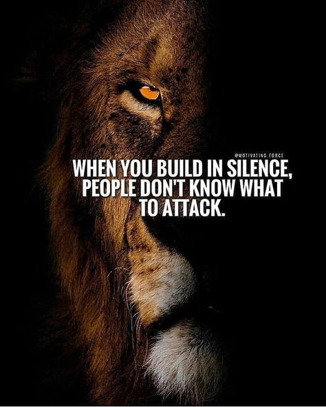 Always keep to yourself don't spew out your plans to people meaning everyone including your family. It is best to keep everyone in the dark and when the time comes then shine your light. | #1stInHealth #Motivation Quotes, Build In Silence, A Lion, The Words, Lion, Science