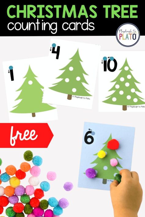 These festive Christmas tree counting cards are the perfect activity to practice number recognition, counting, one-to-one correspondence, number writing and even beginning addition. Pre k and kindergarten kids are sure to love these engaging cards and would even make an easy math center or small group instructional activity! #countingcards #mathcenters #numbersense Beginning Addition, Christmas Math Centers, Christmas Math Activities, Playdough To Plato, Christmas Learning, Preschool Christmas Activities, Christmas Preschool, Number Writing, Christmas Units