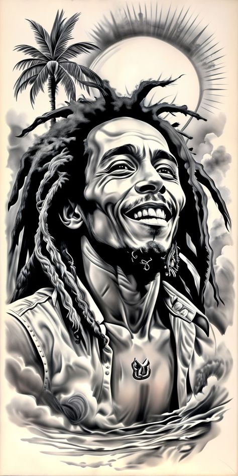 Marley Tattoo, Bob Marley Tattoo, Bob Marley Artwork, Bob Marley Painting, Rasta Art, Reggae Art, Tupac Art, Bob Marley Pictures, Africa Art Design