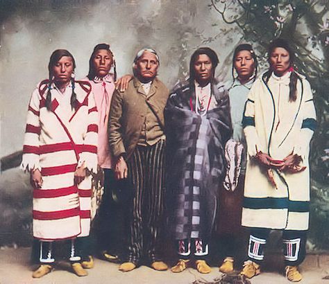 Postcard view of six Blackfoot Indians ca. 1927 – History of Blanket Capotes – Crazy Crow Trading Post Native Blanket, Capote Coat, Blackfoot Indian, Hudson Bay Blanket, Royal Ontario Museum, Fur Trade, Wool Blankets, Blanket Coat, Hudson Bay