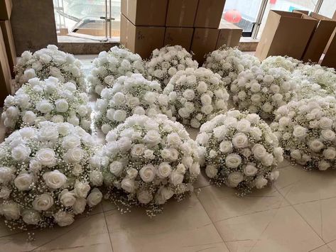 Artificial Wedding Centerpieces, Flower Ball Centerpiece Wedding, Faux Wedding Flowers Centerpieces, Christmas Swag Table Centerpiece, Large Wine Glass Centerpiece, Sage Centerpieces Wedding, White Christmas Centerpieces, Backyard Wedding Flowers, White Centerpiece Wedding