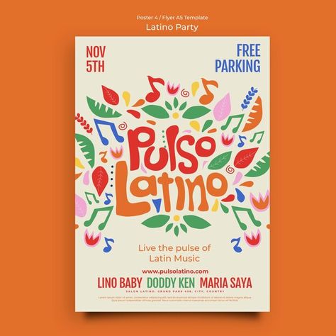 Free PSD | Latino party poster template Latino Party, Event Poster Design Inspiration, Latin Party, Typo Poster, Event Poster Design, Poster Design Inspiration, Mood And Tone, Graphic Design Fun, Party Poster