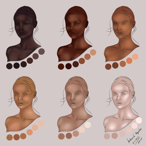 Digital Art Skin Tones, Dark Skin Tones Palette Art, Face Color Palette Digital Art, Black Skin Palette Digital Art, Digital Art Begginer, How To Shade Black Skin, How To Render Skin Procreate, How To Digitally Paint Skin, How To Color Black Skin