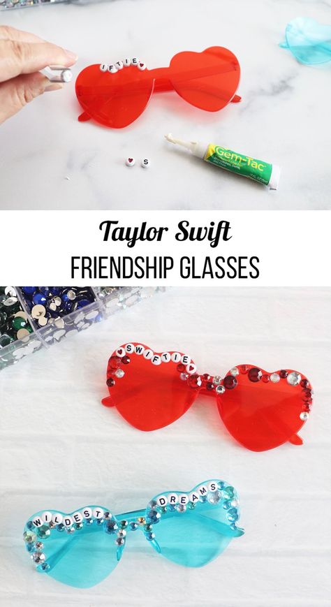 Taylor Swift Inspired Heart Friendship Glasses. Make friendship bracelet inspired heart glasses to wear to the Eras Tour. Pastel, Taylor Swift Heart Glasses Diy, Eras Tour Viewing Party, Taylor Swift Glasses Diy, Taylor Swift Crafts For Kids, Diy Taylor Swift Party Decor, Taylor Swift Heart Glasses, Taylor Swift Glasses, Eras Tour Diy