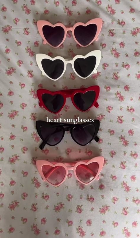 Heart sunglasses collection 🪩 Cute Aesthetic Sunglasses, Pink Heart Sunglasses Aesthetic, Star Glasses Aesthetic, Heart Shaped Sunglasses Outfit, Heart Shaped Sunglasses Aesthetic, Heart Sunglasses Outfit, Heart Glasses Aesthetic, Coquette Sunglasses, Pink Sunglasses Outfit