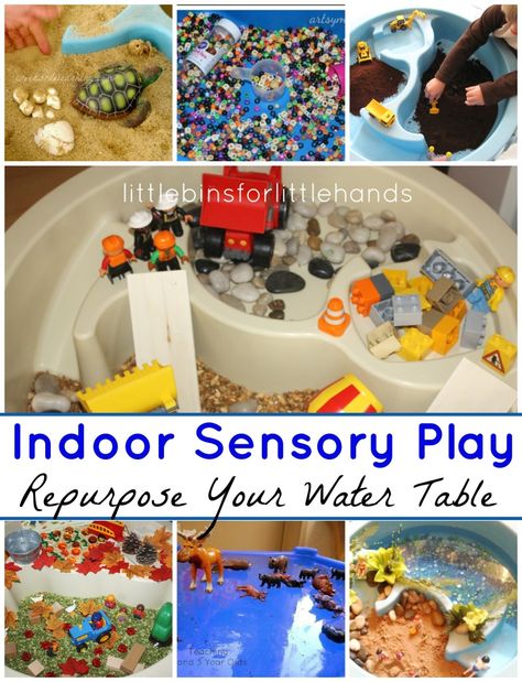 Water Tables Indoor Sensory Play Repurposed Water Table Water Table Sensory Play, Water Table Ideas, Outdoor Sensory Play, Table Activities For Toddlers, Water Table Activities, Sensory Tubs, Water Tables, Sand And Water Table, Pack And Play