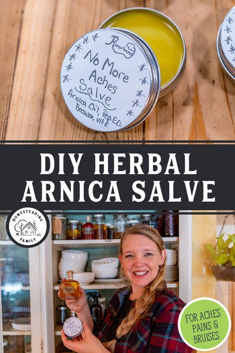 If you're looking for natural pain relief from sore muscles, tension headaches, or bumps and bruises, arnica may be the answer. This "no more pain" arnica salve recipe is great to have on hand to help ease the pain. Pain Relief Salve, Arnica Salve, Lower Back Pain Remedies, Arnica Oil, Salve Recipes, Essential Oils For Headaches, Back Pain Remedies, Tension Headache, Natural Pain Relief