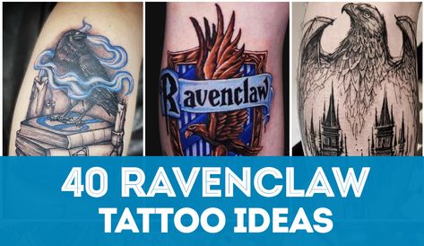 Large list of ideas and inspiration if you’re considering a Ravenclaw tattoo. Ravenclaw tattoos feature one of Harry Potter famous Hogwarts houses. Harry Potter Tattoos Ravenclaw, Harry Potter Ravenclaw Tattoo, Harry Potter House Tattoos, Harry Potter Tattoos Color, Ravenclaw Tattoo Minimalist, Ravenclaw Tattoo Ideas, Ravenclaw Tattoo, Hogwarts Tattoo, Ravenclaw Common Room