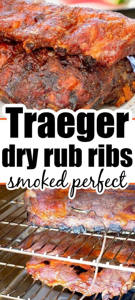 Best way to smoke ribs with dry rub for ribs that's salty and sweet so you don't even need barbecue sauce. Smoked ribs are the best. #smokedribs #smokingpork #traegerribs #dryrubribs Traeger Ribs, Smoked Ribs Rub, Pork Rib Dry Rub, Smoker Ribs, Rub For Pork Ribs, Rub For Ribs, Rib Rub Recipe, Easy Smoker Recipes, Bbq Beef Ribs