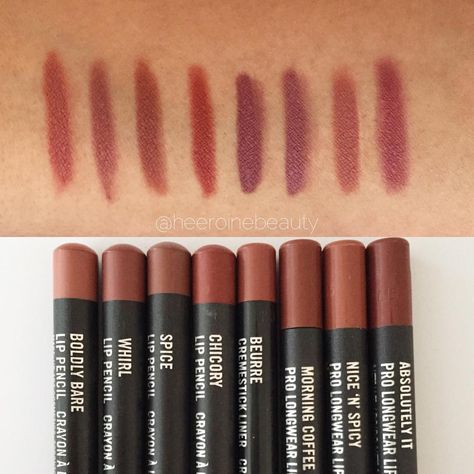 heeroine | hair & makeup on Instagram: “I'm obsessed with any matte shade of lipstick that has a brown or mauve tint to it, but those shades are usually more common in lipliners which is why these MAC liners are my current obsession. From left to right: Boldly Bare, Whirl, Spice, Chicory, Beurre, Morning Coffee, Nice 'N' Spicy, Absolutely It. Mac Lipliner, Lips Liner, Mac Lip Liner, Mac Lipstick Shades, Mac Lip, Lipstick Kit, Lip Liners, Makeup Lips, Trendy Makeup