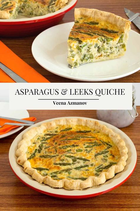 Take a quiche with you the next time you are invited over at friends and watch how impressed everyone will be. This quiche with asparagus and leek is simple easy and delicious. Spring Quiche, Leek Quiche, Asparagus Quiche, Almond Pastry, Deep Pan, Quiche Recipe, Pastry Shells, Homemade Pie Crusts, Quiche Recipes