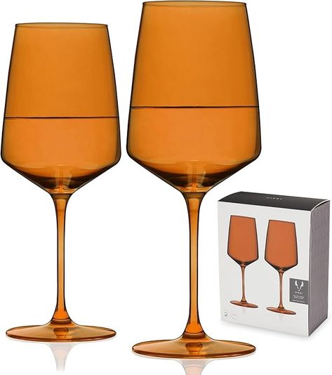 Amazon.com: Viski Reserve Nouveau Amber Colored Drinking Glasses - Crystal Wine Glasses Colorful Glassware - 22oz Long Stem Wine Glasses Set of 2 : Clothing, Shoes & Jewelry Amber Wine Glasses, Long Stem Wine Glasses, Colored Drinking Glasses, Colorful Glassware, Unique Wine Glasses, Colored Wine Glasses, Vintage Wine Glasses, Black Lantern, Drinkware Sets