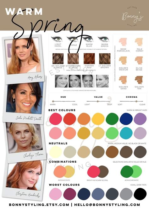 Spring Color Analysis, Warm Spring Makeup, Spring Skin Tone, Warm Spring Color Palette, Spring Skin, Style Analysis, True Spring, Clear Spring, Spring Red