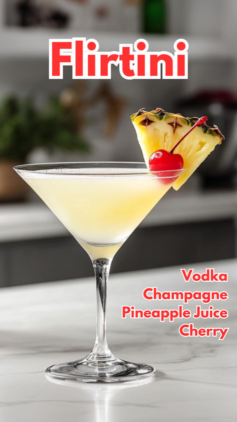 Flirtini Pineapple Cocktails, Autumn Beverages, Alcohol Ideas, Bartending 101, Cocktail Cards, Flirtini, Fruity Alcohol Drinks, Bartender Drinks Recipes, Juice Cocktails