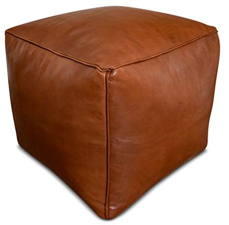 See the Good Square Leather Pouffe Caramel Brown - Handmade - Delivered stuffed - Ottoman footstool, floor cushion Se... Coffee Table Pouf, Moroccan Pouffe, Easy Stuffing, See The Good, Square Pouf, Moroccan Leather, Square Ottoman, Moroccan Pouf, Leather Pouf