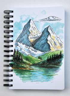 Drawing Still Life, Mountains Watercolor, Mountain Sketch, Art Markers Drawing, Aesthetics Art, Art Aesthetics, Mountain Drawing, Diary Notebook, Writing Journal