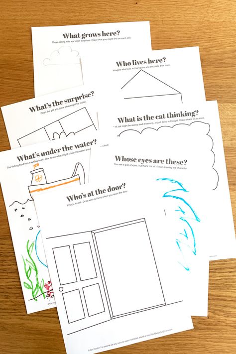 Download a set of 10 unique and creative printable drawing prompts that are sure to inspire your kids to create something amazing! Prek Drawing Activities, Creativity Activities For Preschoolers, Art Drawing Prompts, Printable Art For Kids, Sketchbook Prompts For Kids, Preschool Drawing Prompts, Drawing Prompts For Kids Free Printable, Art Activity For Grade 1, Finish This Drawing