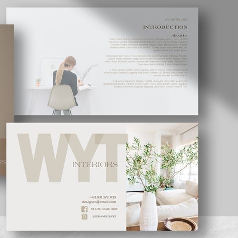 WYT Modern Minimalist Canva Template for Interior Design and Services Presentation This minimalist Company Profile Presentation Template is perfect for professional Interior Designers, Architects, Decorators and Builders! This simple yet aesthetic, and professional template is just what you need present your company and introduce your company's design services to clients. Easily customizable, personalize your presentations for any project! This 40-page Design Template was made with and for C... Interior Design Company Profile, Company Profile Presentation, Creative Interior Design, Interior Design Companies, Company Profile, Presentation Template, Interior Architecture Design, Canva Template, Page Design