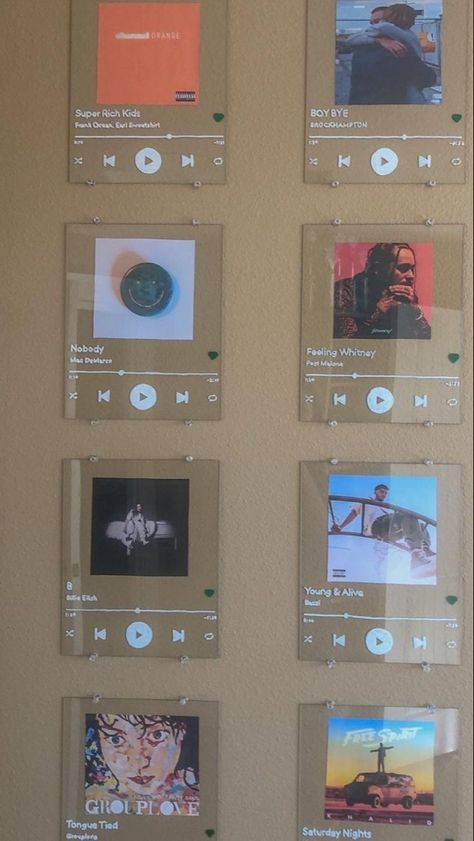 Diy Album Cover Wall, Album Cover Wall Decor Bedroom Ideas, Glass Album Cover, Album Cover Wall Decor, Photowall Ideas, Vibey Room, Hiasan Bilik Tidur, Wall Panels Bedroom, Room Ideas Aesthetic