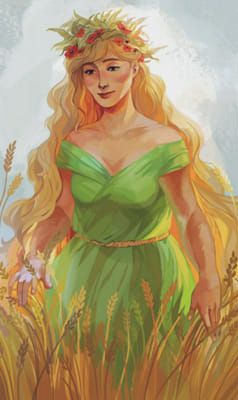 Persephone | Who is your Godly parent? (Minor Gods included) - Quiz Demetra Greek Mythology, Demeter Art Goddesses, Percy Jackson Demeter, God Of Agriculture, Demeter Goddess Art, Demeter Fanart, Greek Mythology Demeter, Demeter Art, Greek Goddess Demeter