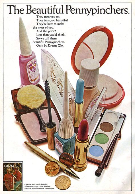 Dream Glo - 1968 1960s Makeup, Vintage Makeup Ads, 60s Makeup, Makeup Ads, Retro Makeup, Old Makeup, Makeup Package, Retro Beauty, Gloss Labial