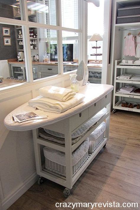 Cool Ironing Board Ideas Diy Lavanderia, Laundry Reno, Farmhouse Laundry Room Ideas, Organize Closet Space, Modern Farmhouse Laundry Room, Ironing Station, Laundry Room Storage Shelves, Small Laundry Room Organization, Ikea Kitchen Island