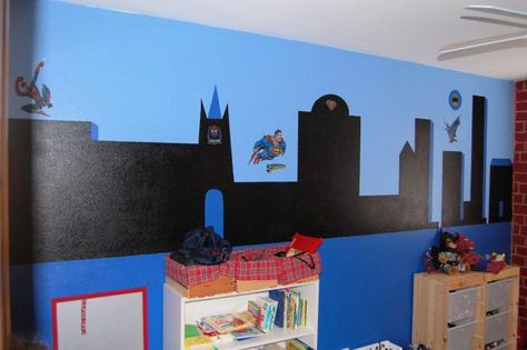 Super Blake's Room Superman Kids Room, Superman Bedroom, Superman Room, Bedroom Ideas Boys, Boys Superhero Bedroom, Trendy Bedroom Ideas, Purple Dining Room, Baby Boy Room Themes, Kids Church Decor