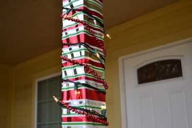 Decorating Pillars For Christmas, Decorating Columns For Christmas, Christmas Column Decor, Christmas Columns Outdoor, Porch Column Wraps, Pillar Decorations, Columns Decor, Column Decoration, Outside Christmas Decorations