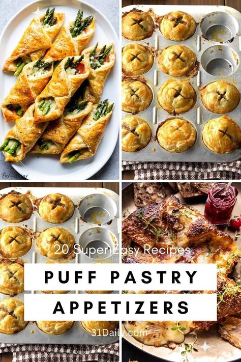 Puff Pastry Appetizers Thanksgiving, Savory Cafe Snacks, Pie, Canapés, Appetizer Puff Pastry Appetizers, Game Day Food Puff Pastry, Savory Pastry Appetizers, Savory Turnovers With Puff Pastry, Puff Pastry With Vegetables