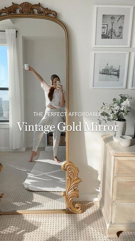 The Perfect Affordable Vintage Gold Mirror in 2022 | Vintage gold mirror, Affordable vintage, Wardrobe design bedroom Gold Mirror Bedroom, Big Mirror In Bedroom, Gold Floor Mirror, Bedroom 2022, Mirror Bedroom Decor, Vintage Gold Mirror, Wardrobe Interior, British Colonial Decor, Floor Length Mirror