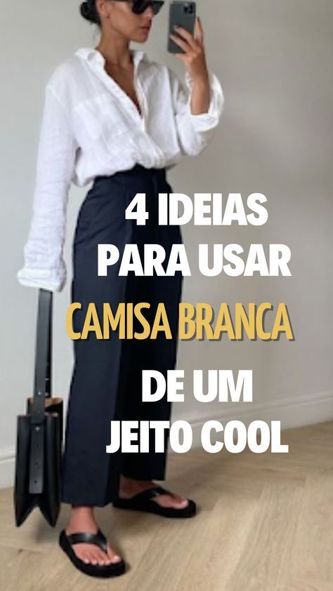 A camisa branca é considerada uma peça clássica, atemporal e formal, mas hoje eu vou te mostrar como usar a camisa branca de um jeito cool e muito fácil, sem precisar fazer looks complicados e mirabolantes. Quer ver? Dá uma olhada nessas imagens inspiradoras. Oversize Outfit, Oversized Jeans, Latina Fashion, Women's Button Down Shirt, Fashion Over 50, Office Outfits, Oversized Shirt, Italian Fashion, Parisian Style