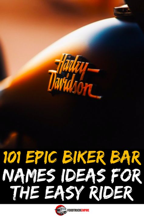 101 Epic Biker Bar Names Ideas for the Easy Rider Bike Names Ideas, Biker Bar Ideas, Motorcycle Name Ideas, Bike Name Ideas, Biker Names For Men, Biker Names Woman, Bar Names Ideas, Alcoholic Drink Names, Cafe Names Ideas